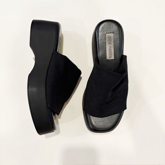 Steve Madden VTG 90’s Slinky Sandal Platform Shoe Size 8 Black Stretch Y2K - Picture 4 of 9